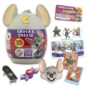 NWT. CHUCK E. CHEESE Mystery Surprise Egg Toy Set